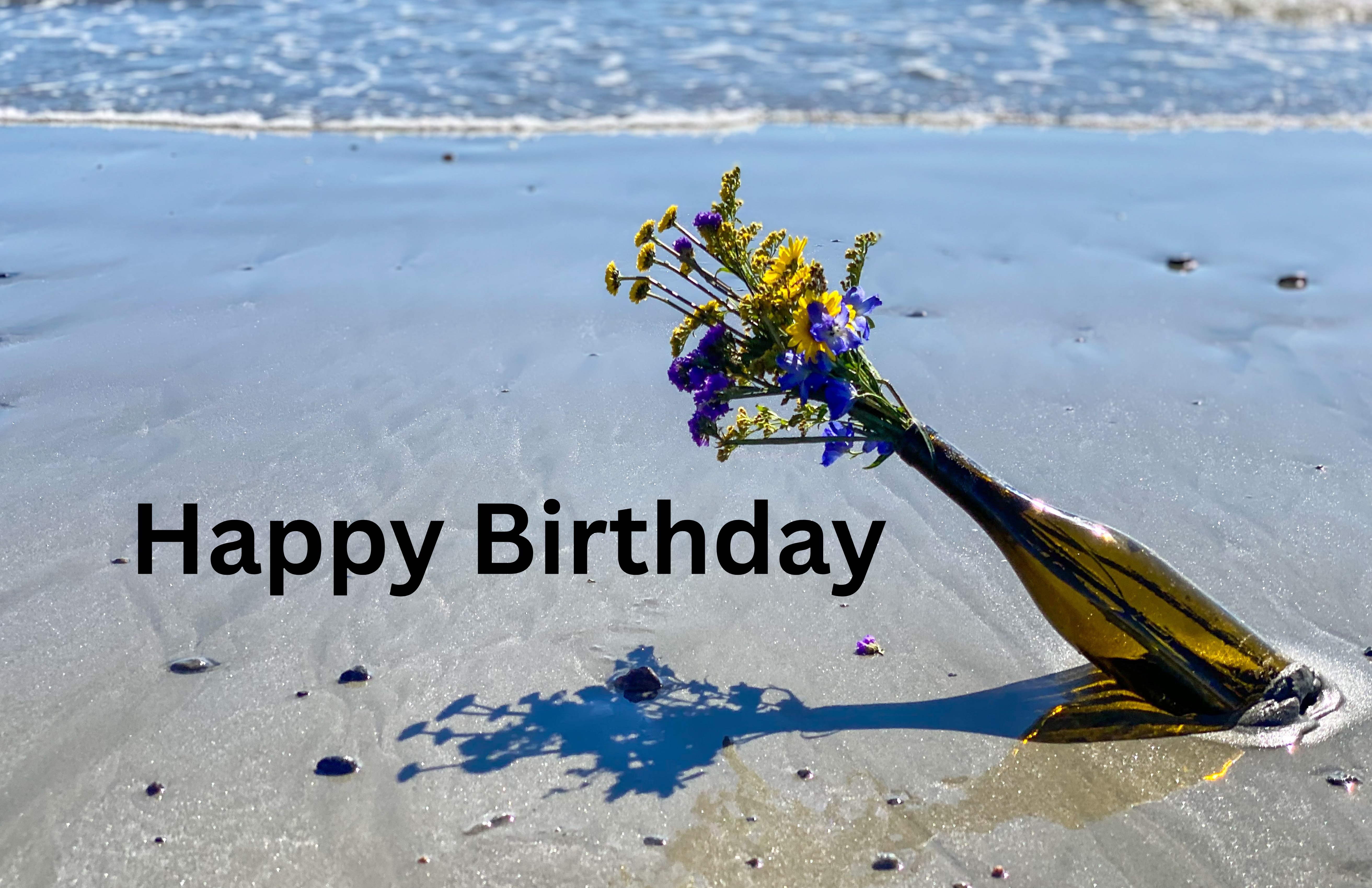 Happy Birthday seaside flowers in a bottle digital birthday card